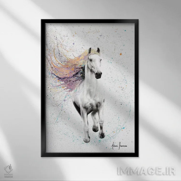 تابلو دکوراتیو اسب ریتمیک اثر اشوین هریسون - نمای قابدار مشکی