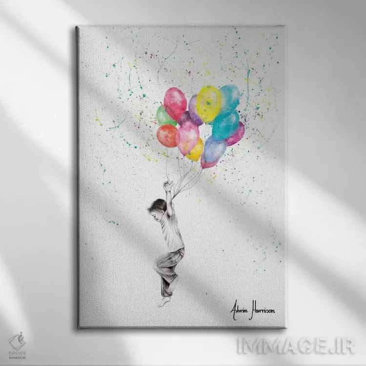 تابلو دکوراتیو شادی پسر بادکنکی اثر اشوین هریسون - نمای روبهرو روی دیوار
