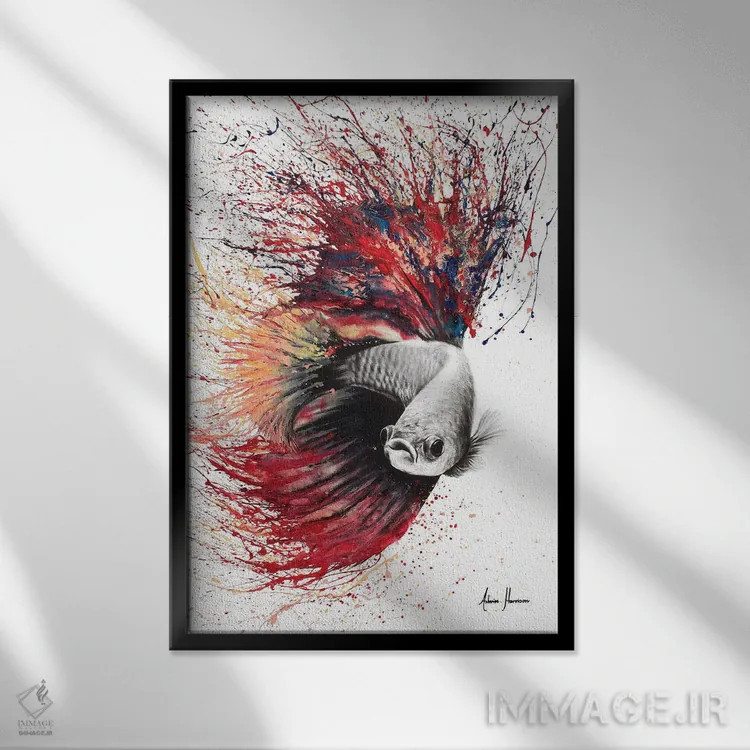 تابلو دکوراتیو قلب شعله ها اثر اشوین هریسون - نمای قابدار مشکی