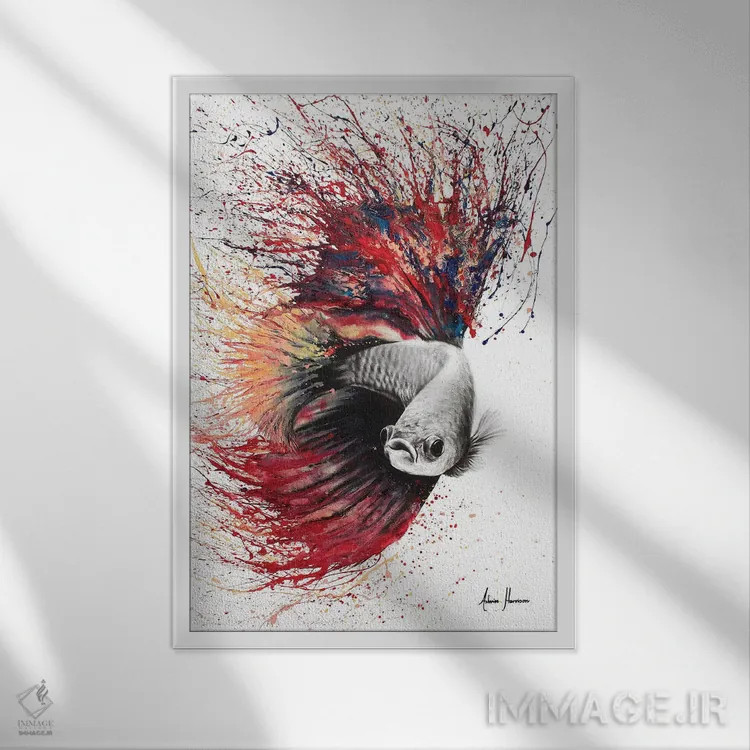 تابلو دکوراتیو قلب شعله ها اثر اشوین هریسون - نمای قابدار سفید
