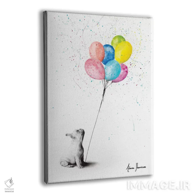 تابلو دکوراتیو بولداگ فرانسوی و بادکنک ها اثر اشوین هریسون - نمای پرسپکتیو محصول