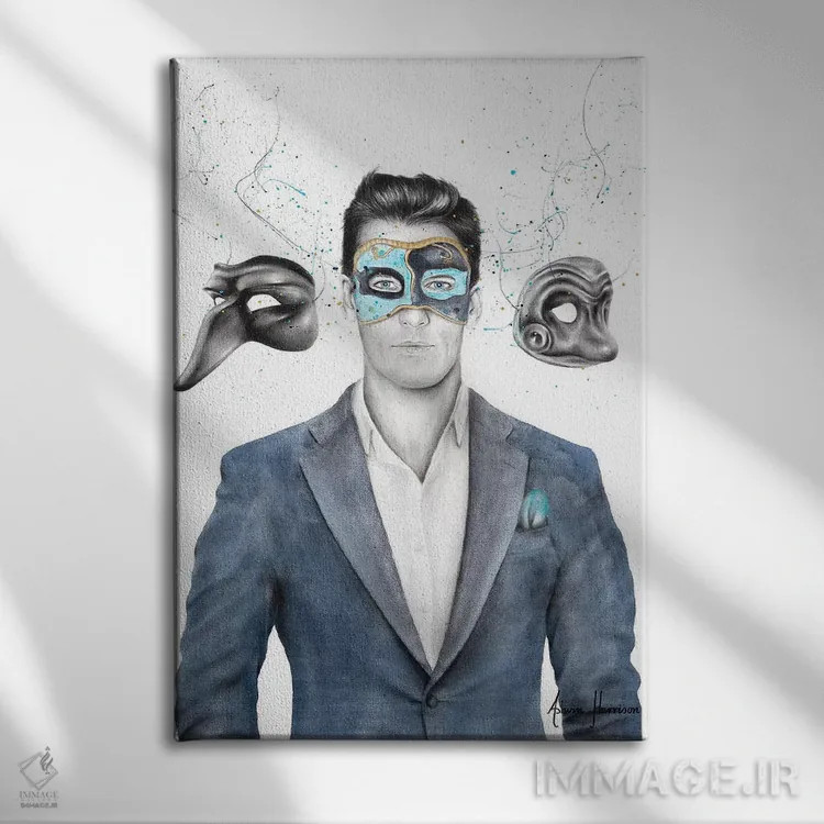 تابلو دکوراتیو مرد نقاب دار اثر اشوین هریسون - نمای روبهرو روی دیوار