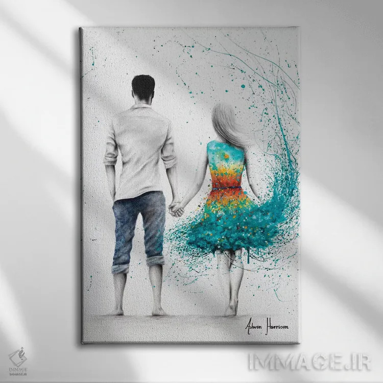 تابلو دکوراتیو عشق غروب اقیانوس اثر اشوین هریسون - نمای روبهرو روی دیوار