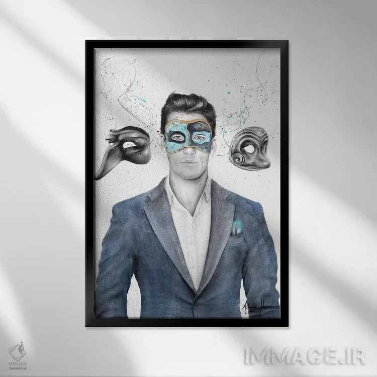 تابلو دکوراتیو مرد نقاب دار اثر اشوین هریسون - نمای قابدار مشکی