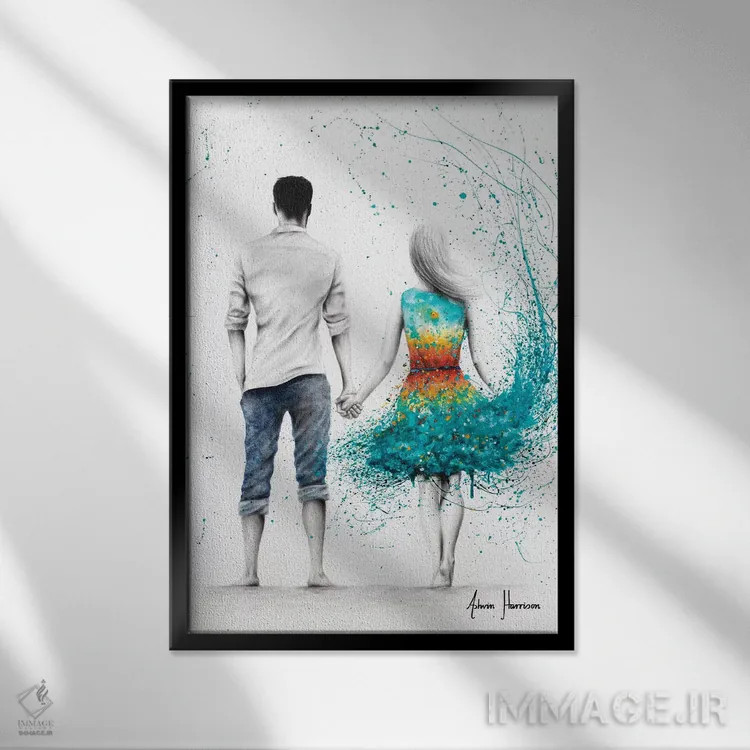 تابلو دکوراتیو عشق غروب اقیانوس اثر اشوین هریسون - نمای قابدار مشکی