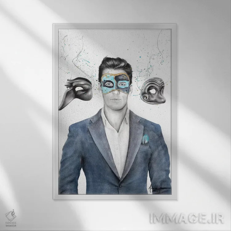 تابلو دکوراتیو مرد نقاب دار اثر اشوین هریسون - نمای قابدار سفید