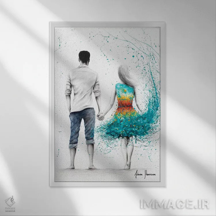 تابلو دکوراتیو عشق غروب اقیانوس اثر اشوین هریسون - نمای قابدار سفید