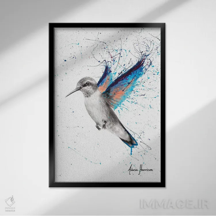 تابلو دکوراتیو مرغ مگس آبی آزول اثر اشوین هریسون - نمای قابدار مشکی