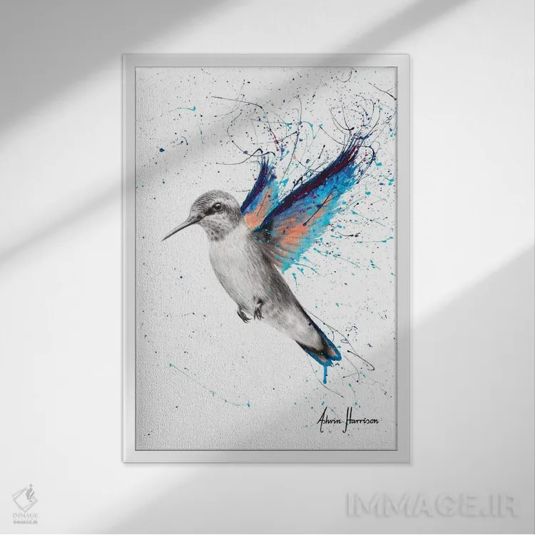 تابلو دکوراتیو مرغ مگس آبی آزول اثر اشوین هریسون - نمای قابدار سفید