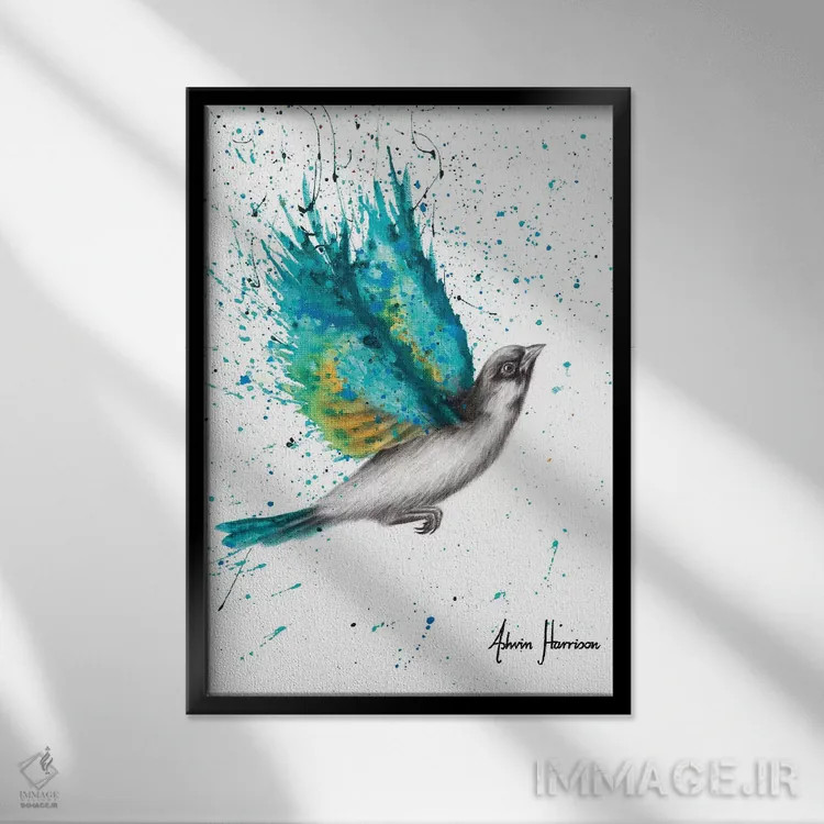 تابلو دکوراتیو شادی فیروزه ای اثر اشوین هریسون - نمای قابدار مشکی