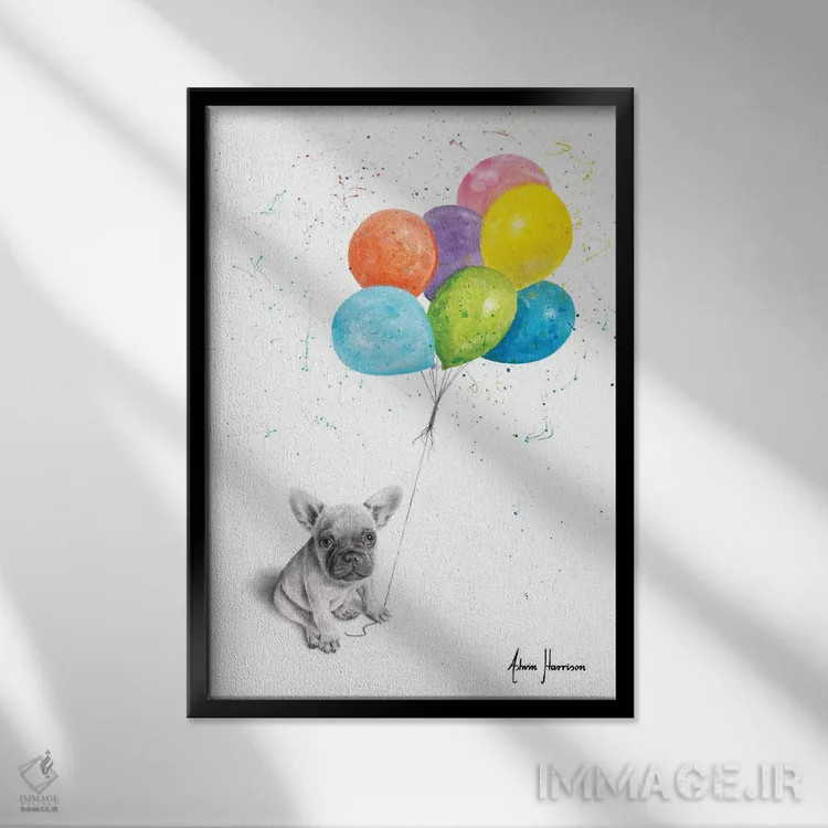 تابلو دکوراتیو فرانچ کوچک و بادکنک ها اثر اشوین هریسون - نمای قابدار مشکی