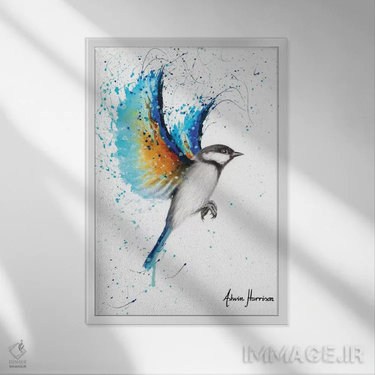 تابلو دکوراتیو پرنده آبی مهاجر اثر اشوین هریسون - نمای قابدار سفید
