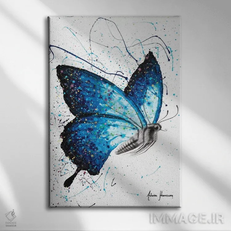 تابلو دکوراتیو پروانه آزادی آبی اثر اشوین هریسون - نمای روبهرو روی دیوار