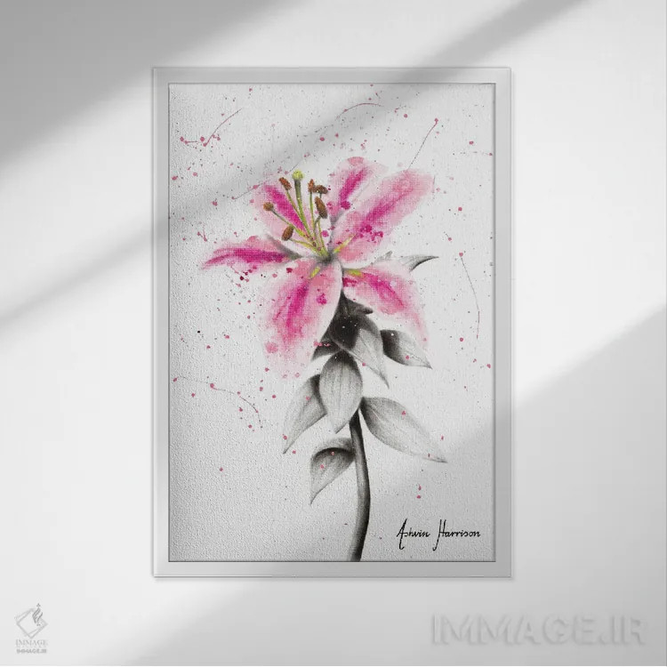 تابلو دکوراتیو سوسن سرزنده اثر اشوین هریسون - نمای قابدار سفید