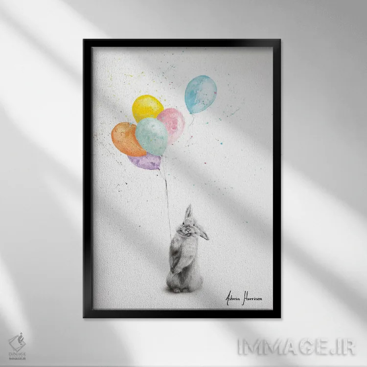 تابلو دکوراتیو باستر و بادکنک هایش اثر اشوین هریسون - نمای قابدار مشکی