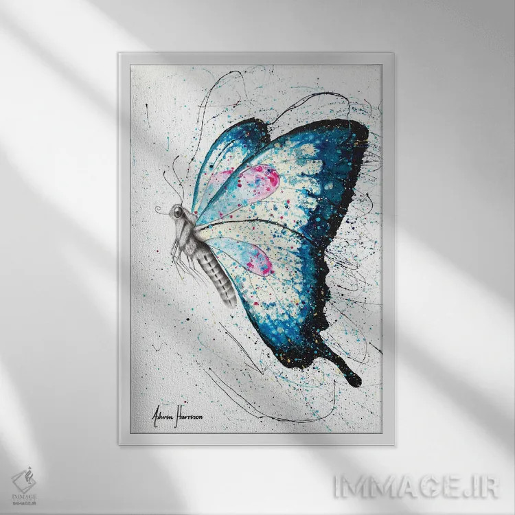 تابلو دکوراتیو پروانه ی درخشان باغ اثر اشوین هریسون - نمای قابدار سفید