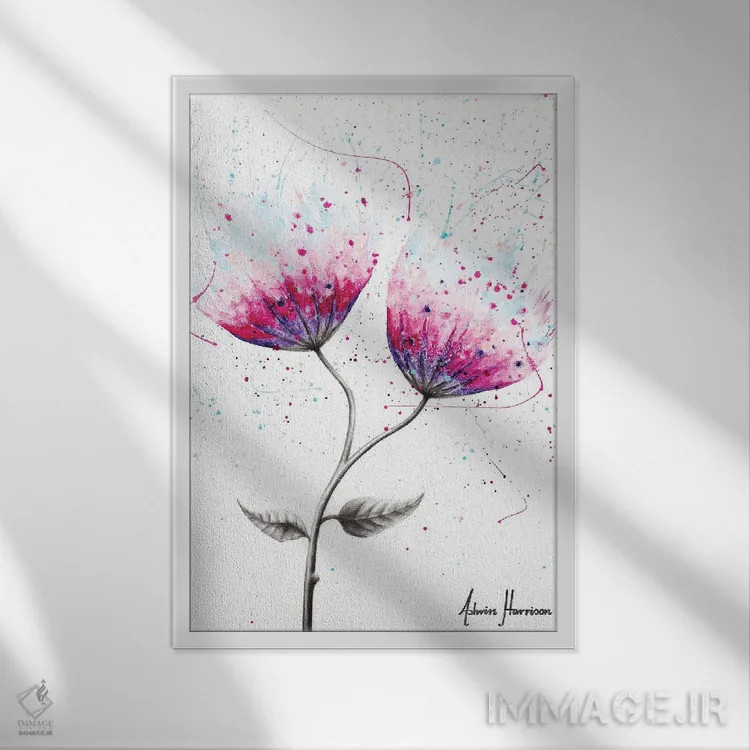 تابلو دکوراتیو شکوفه دوگانه اثر اشوین هریسون - نمای قابدار سفید
