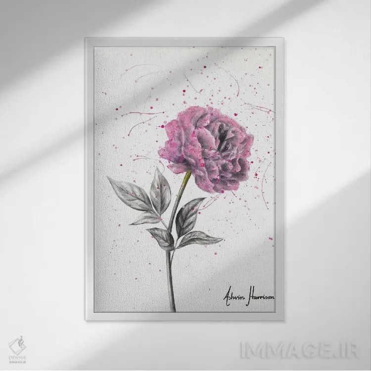 تابلو دکوراتیو شکوفه نرم اثر اشوین هریسون - نمای قابدار سفید