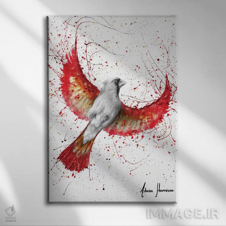 تابلو دکوراتیو کارباورال با پر طلایی اثر اشوین هریسون - نمای روبهرو روی دیوار