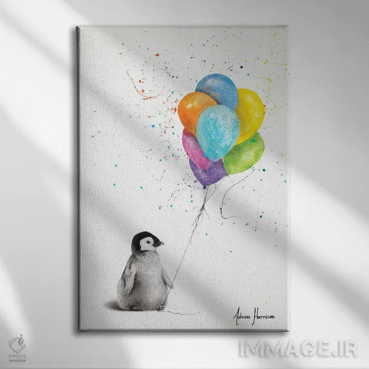 تابلو دکوراتیو پنگوئن مثبت اندیش اثر اشوین هریسون - نمای روبهرو روی دیوار