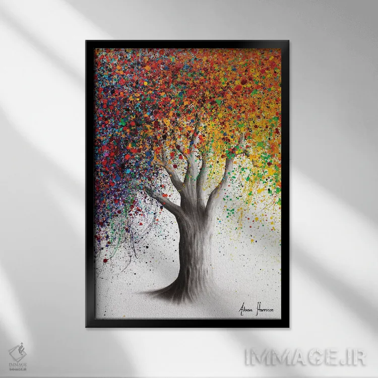 تابلو دکوراتیو درخت فصل شگفت انگیز اثر اشوین هریسون - نمای قابدار مشکی