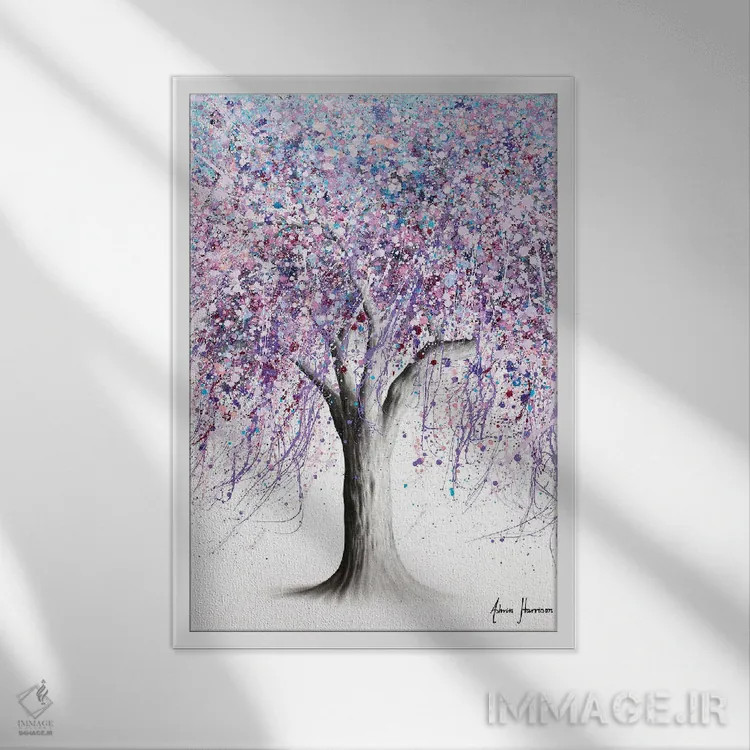 تابلو دکوراتیو درخت خرد ویستریا اثر اشوین هریسون - نمای قابدار سفید