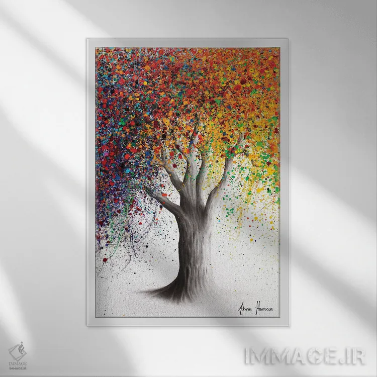 تابلو دکوراتیو درخت فصل شگفت انگیز اثر اشوین هریسون - نمای قابدار سفید