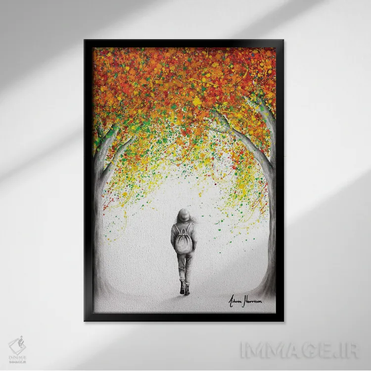 تابلو دکوراتیو زیر درختان پاییزی اثر اشوین هریسون - نمای قابدار مشکی