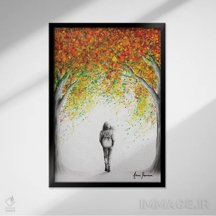 تابلو دکوراتیو زیر درختان پاییزی اثر اشوین هریسون - نمای قابدار مشکی