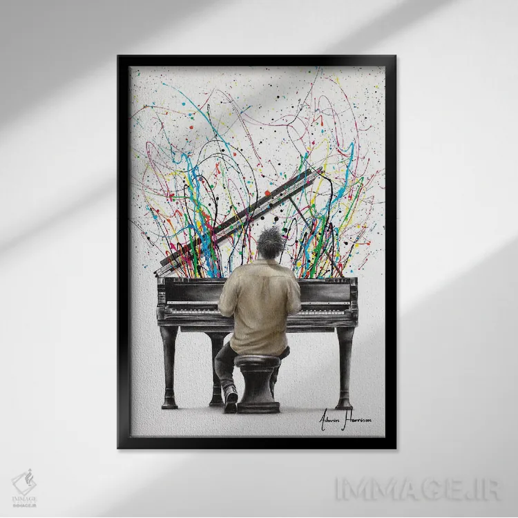 تابلو دکوراتیو تک نوازی پیانو اثر اشوین هریسون - نمای قابدار مشکی