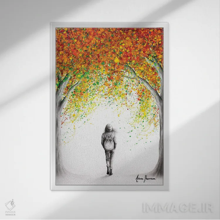 تابلو دکوراتیو زیر درختان پاییزی اثر اشوین هریسون - نمای قابدار سفید
