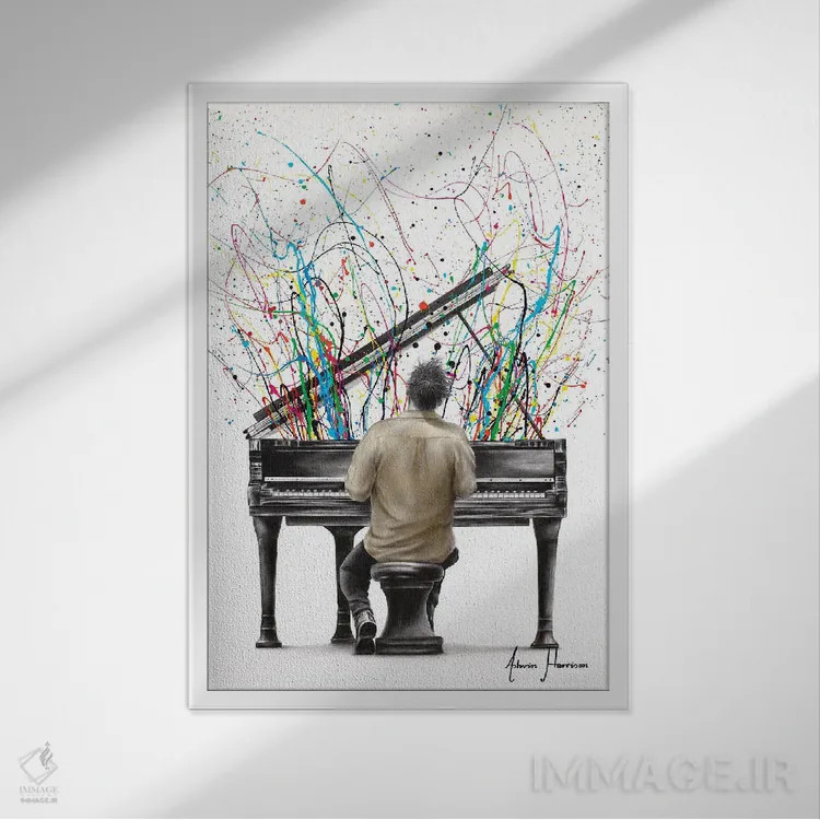 تابلو دکوراتیو تک نوازی پیانو اثر اشوین هریسون - نمای قابدار سفید