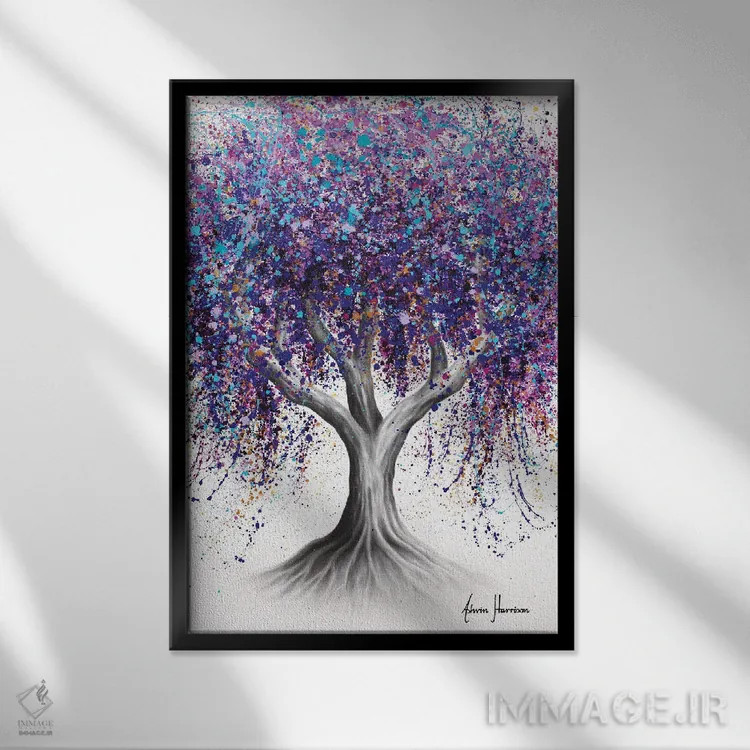 تابلو دکوراتیو درخت منظره تاکستان اثر اشوین هریسون - نمای قابدار مشکی