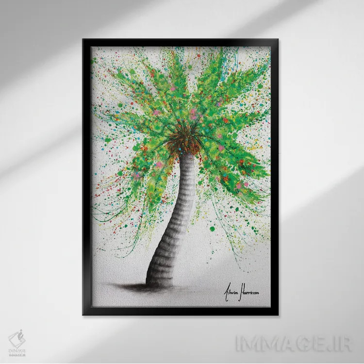 تابلو دکوراتیو درخت نخل جشن اثر اشوین هریسون - نمای قابدار مشکی