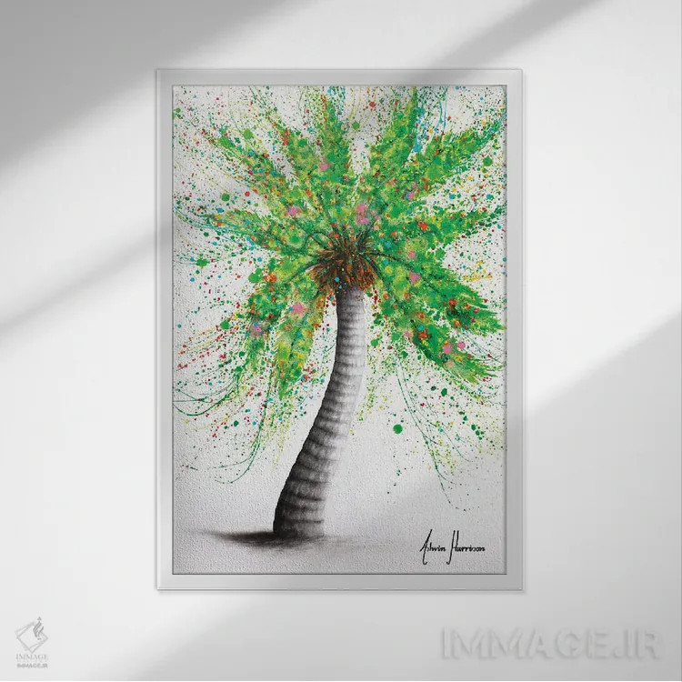 تابلو دکوراتیو درخت نخل جشن اثر اشوین هریسون - نمای قابدار سفید