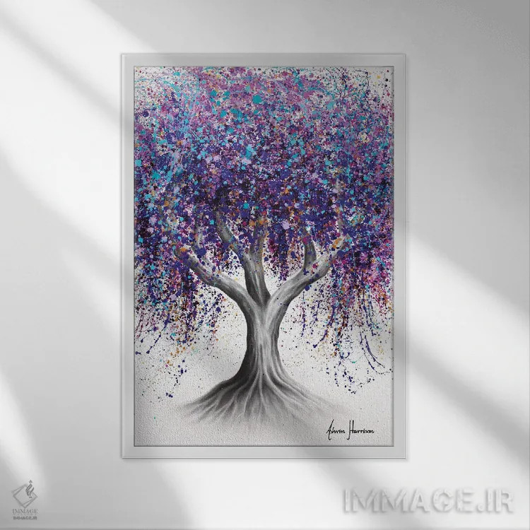 تابلو دکوراتیو درخت منظره تاکستان اثر اشوین هریسون - نمای قابدار سفید