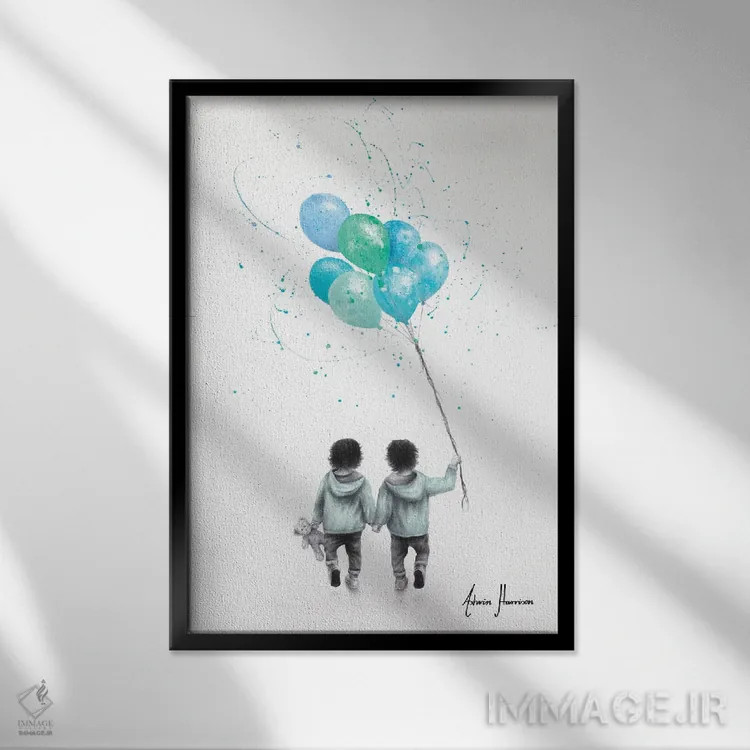 تابلو دکوراتیو دوقلوها اثر اشوین هریسون - نمای قابدار مشکی