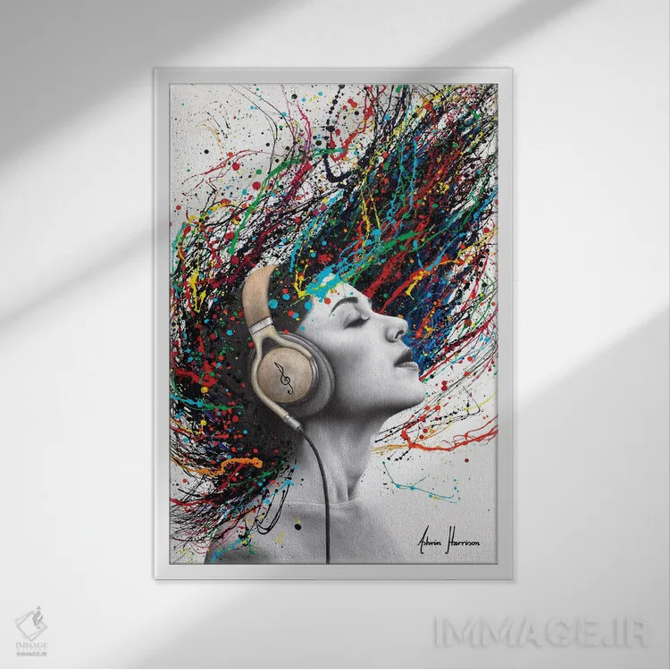 تابلو دکوراتیو نواختن آهنگ خودش اثر اشوین هریسون - نمای قابدار سفید