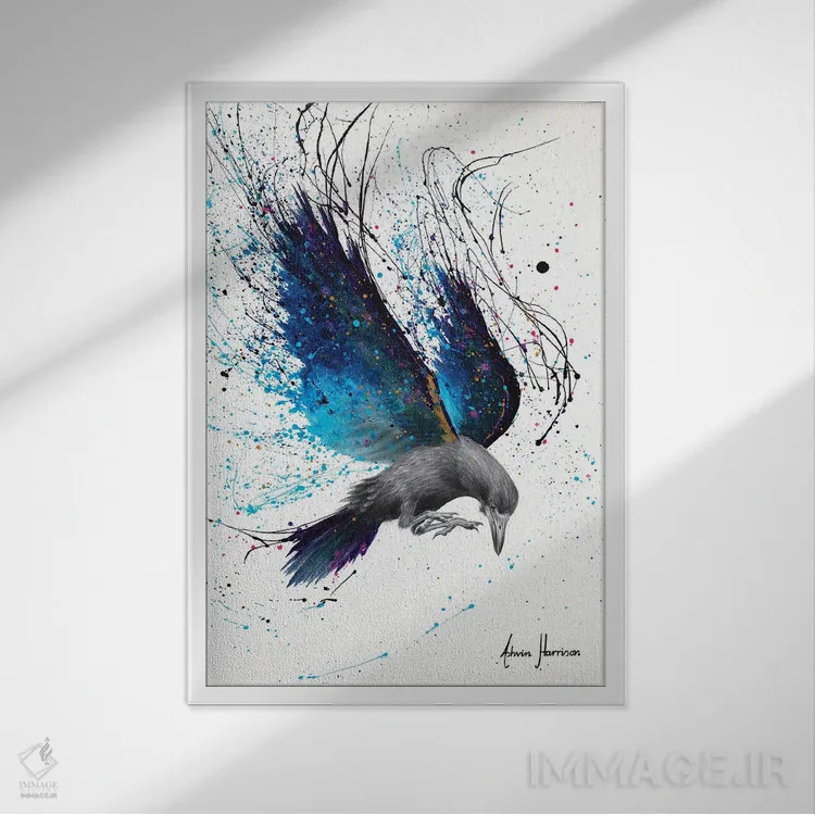 تابلو دکوراتیو کلاغ شب اثر اشوین هریسون - نمای قابدار سفید