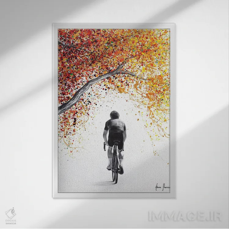 تابلو دکوراتیو طلا در حال دوچرخه سواری اثر اشوین هریسون - نمای قابدار سفید