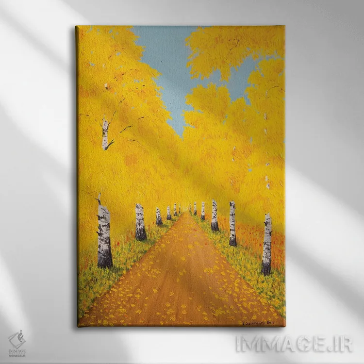 تابلو دکوراتیو پاییز طلایی اثر ویکو سویکانن - نمای روبهرو روی دیوار