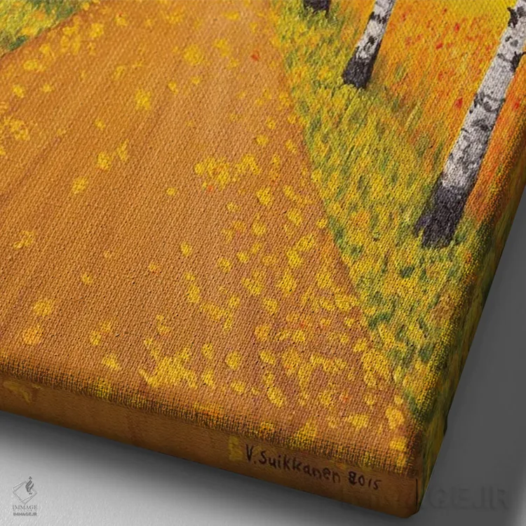 تابلو دکوراتیو پاییز طلایی اثر ویکو سویکانن - نمای نزدیک بافت بوم
