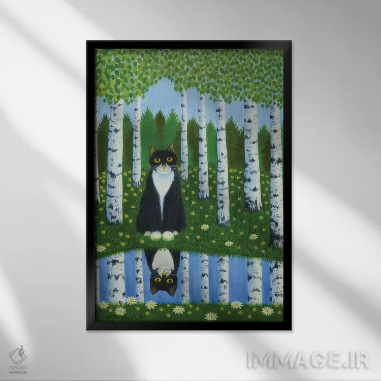 تابلو دکوراتیو گربه تابستانی اثر ویکو سویکانن - نمای قابدار مشکی
