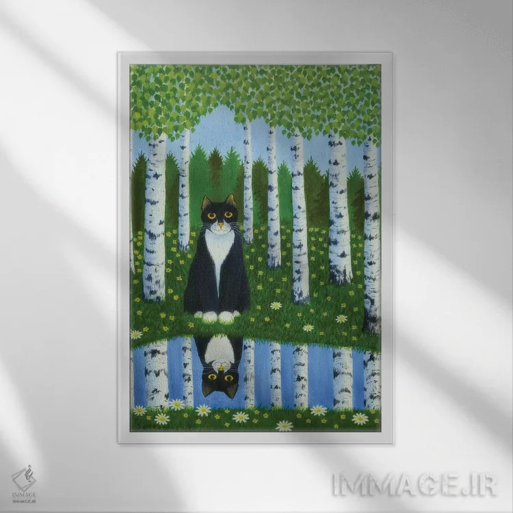 تابلو دکوراتیو گربه تابستانی اثر ویکو سویکانن - نمای قابدار سفید