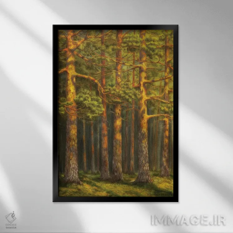 تابلو دکوراتیو جنگل کاج اثر ویکو سویکانن - نمای قابدار مشکی