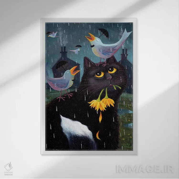 تابلو دکوراتیو آواز خواندن در باران اثر ویکی مانت - نمای قابدار سفید
