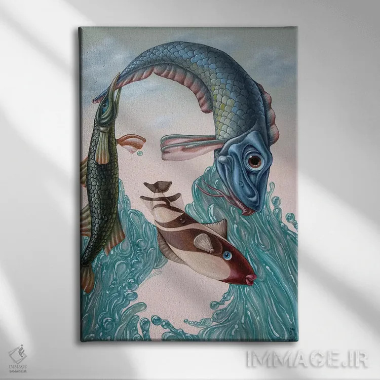 تابلو انتزاعی مونا لیزا – آب اثر ویکتور مولو - نمای روبهرو روی دیوار