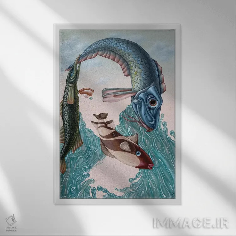 تابلو انتزاعی مونا لیزا – آب اثر ویکتور مولو - نمای قابدار سفید