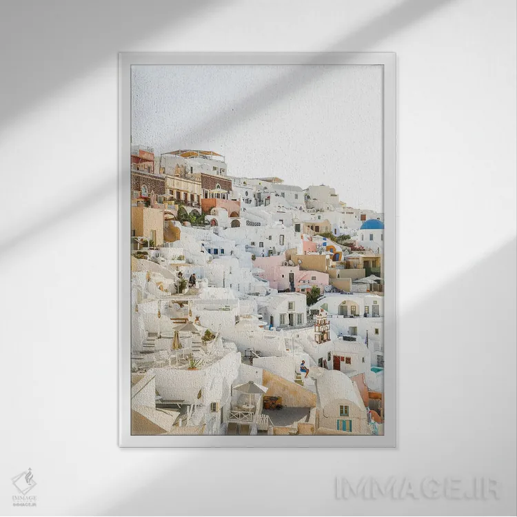 تابلو دکوراتیو طلوع بر فراز کالدرا اثر ویکتوریا متاکساس - نمای قابدار سفید