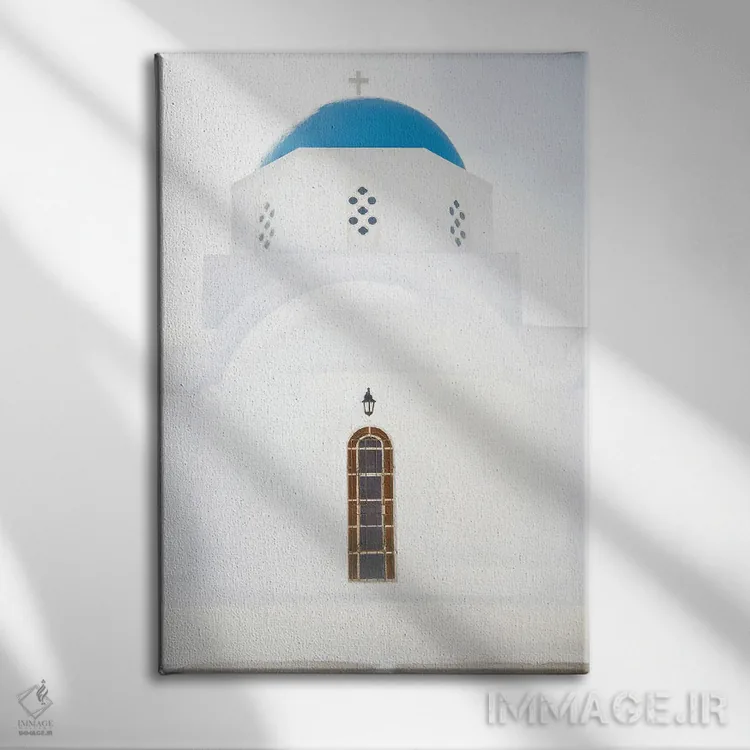 تابلو دکوراتیو کلیسای پیرگوس سانتورینی اثر ویکتوریا متاکساس - نمای روبهرو روی دیوار
